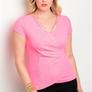 Bright pink blouse with necklace